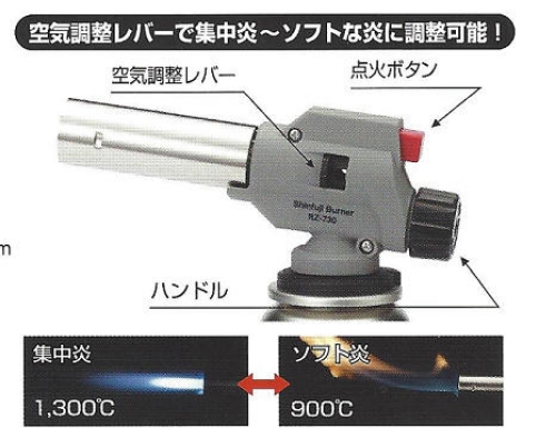 空気調整レバーで集中炎~ソフトな炎に調整可能!